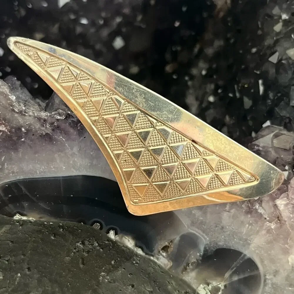 Vintage Oversized 925 Sterling Silver Mid-Century Mod Geometric Triangle Brooch